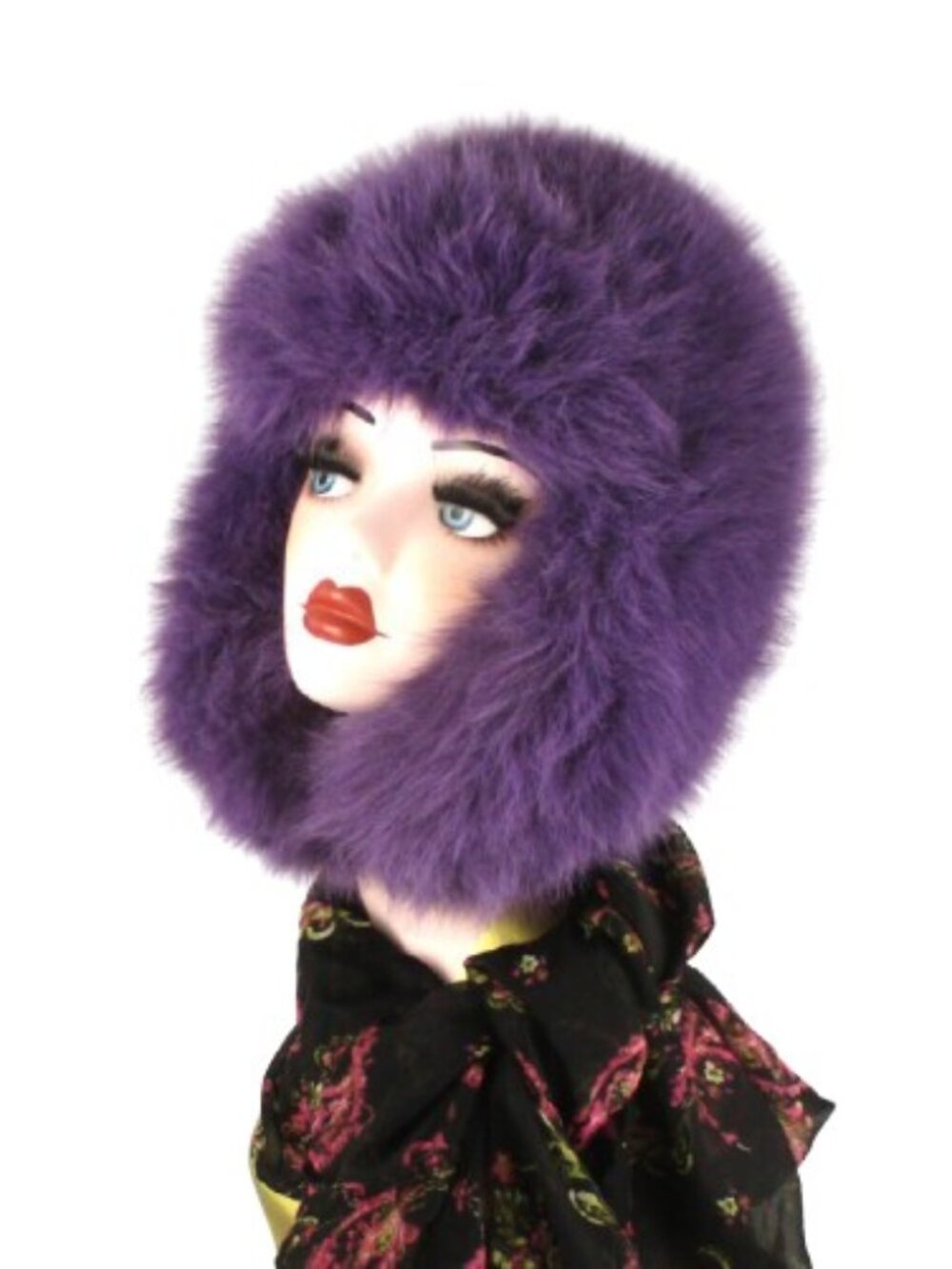 Purple Faux Fur Trapper Hat Warm Ushanka with Ear Flaps Vintage 1990s